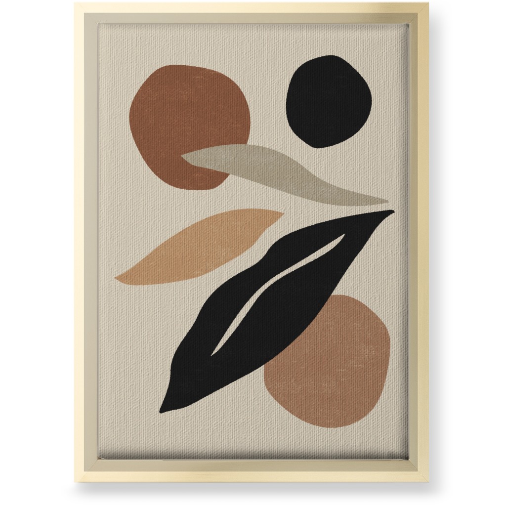 Abstract Shape and Leaf Collage - Neutral Wall Art, Gold, Single piece, Canvas, 10x14, Beige