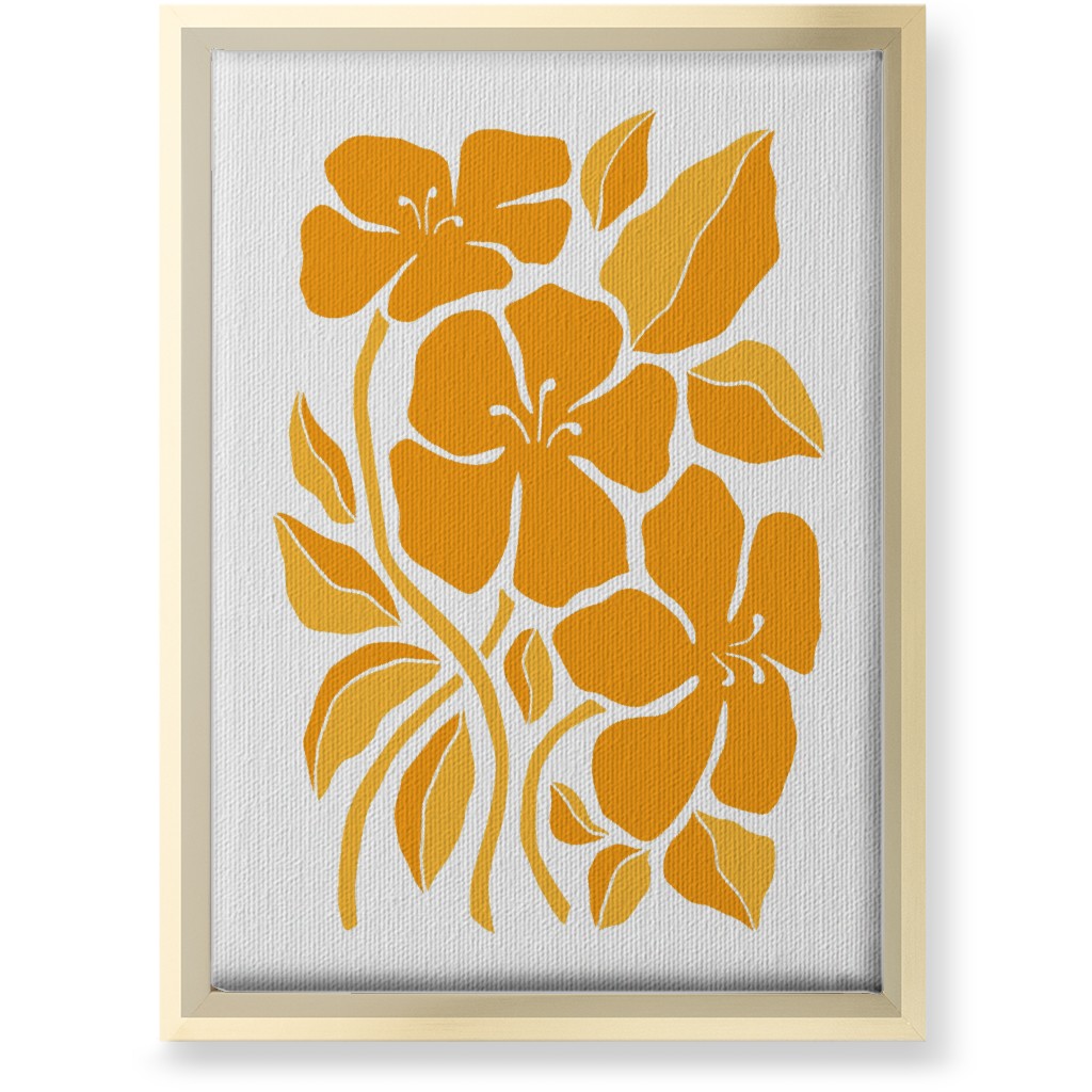 Minimalist Block Hibiscus Floral - Yellow Wall Art, Gold, Single piece, Canvas, 10x14, Orange