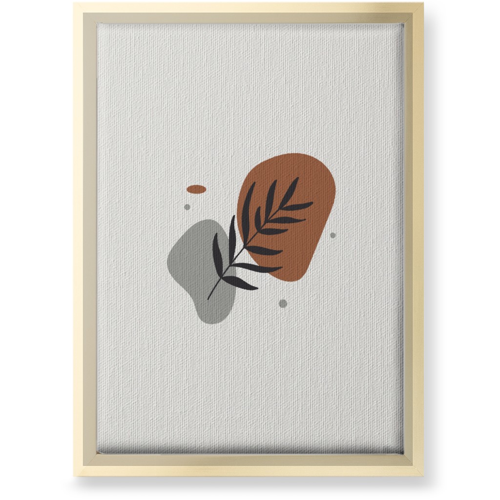 Shapes and Fern Leaf Wall Art, Gold, Single piece, Canvas, 10x14, Brown