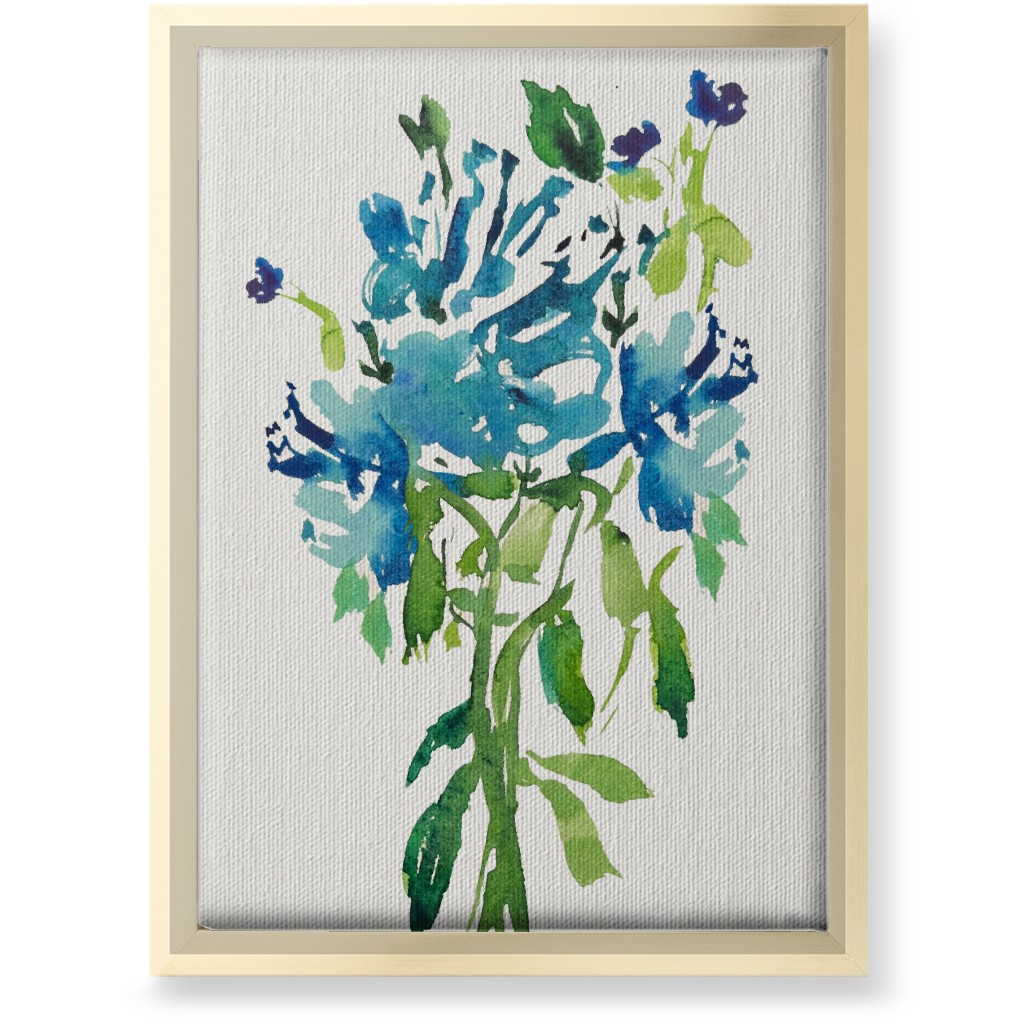 Watercolor Florals - Blue Wall Art, Gold, Single piece, Canvas, 10x14, Blue, True Blue