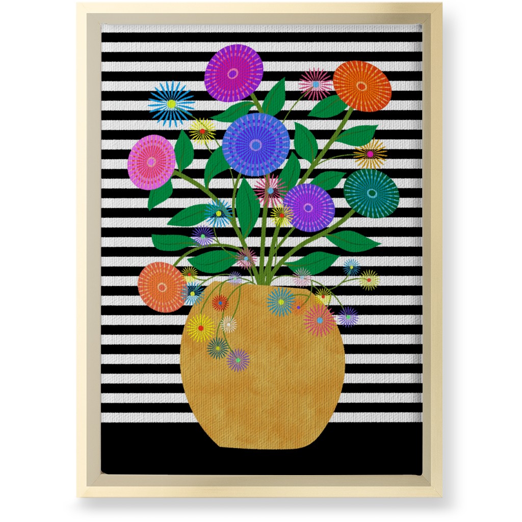 Striped Vase With Flowers - Multi Wall Art, Gold, Single piece, Canvas, 10x14, Multicolor