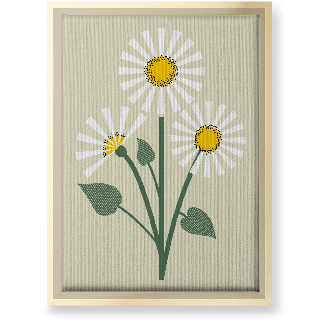 Abstract Daisy Flower - White on Beige Wall Art, Gold, Single piece, Canvas, 10x14, Green