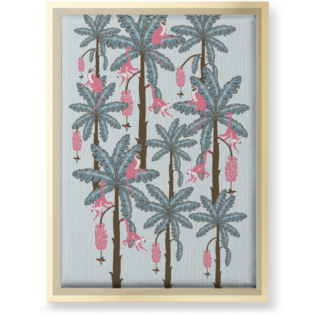 Monkey and Banana Trees - Blue and Pink Wall Art, Gold, Single piece, Canvas, 10x14, Blue