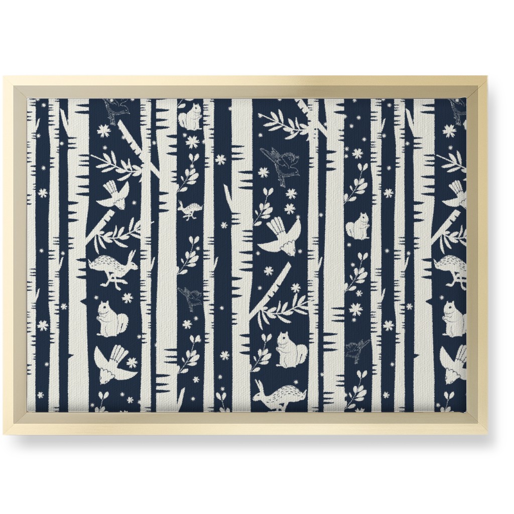 Birch Forest and Wild Animals Wall Art, Gold, Single piece, Canvas, 10x14, Blue, Silhouette