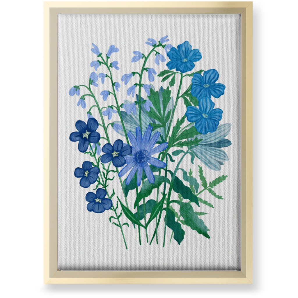 Bouquet of Flowers - Blue Wall Art, Gold, Single piece, Canvas, 10x14, Blue, True Blue