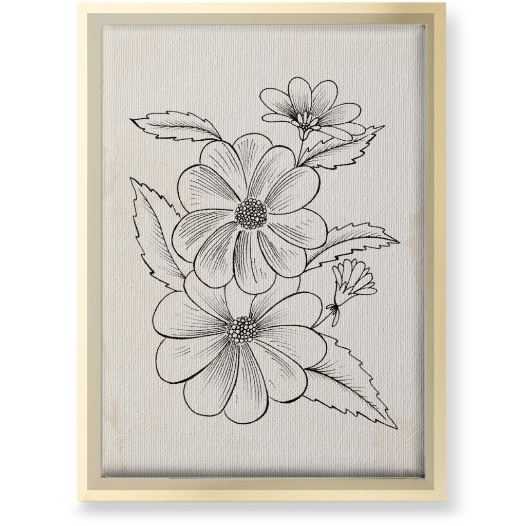 Vintage Flower Sketch - Beige and Black Wall Art, Gold, Single piece, Canvas, 10x14, Beige