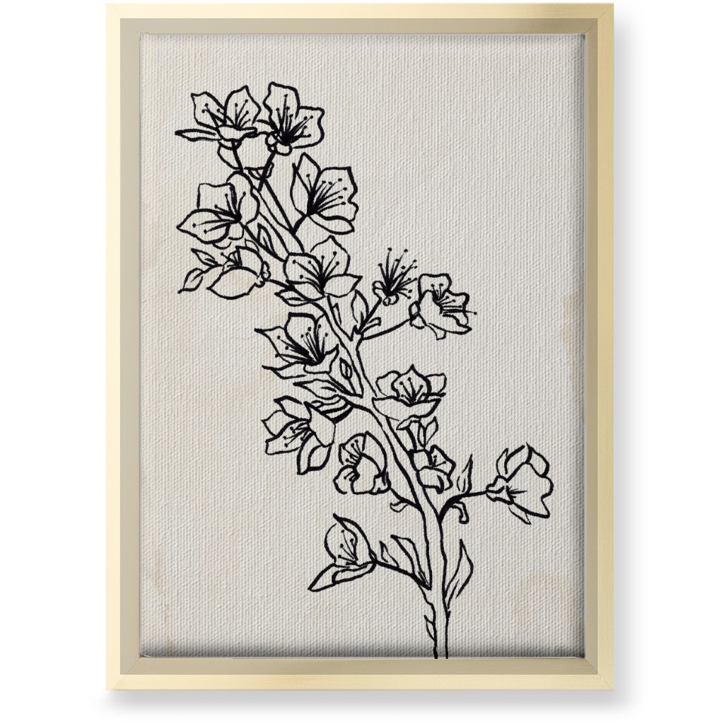 Vintage Plum Tree Sketch - Beige and Black Wall Art, Gold, Single piece, Canvas, 10x14, Beige, Pearl