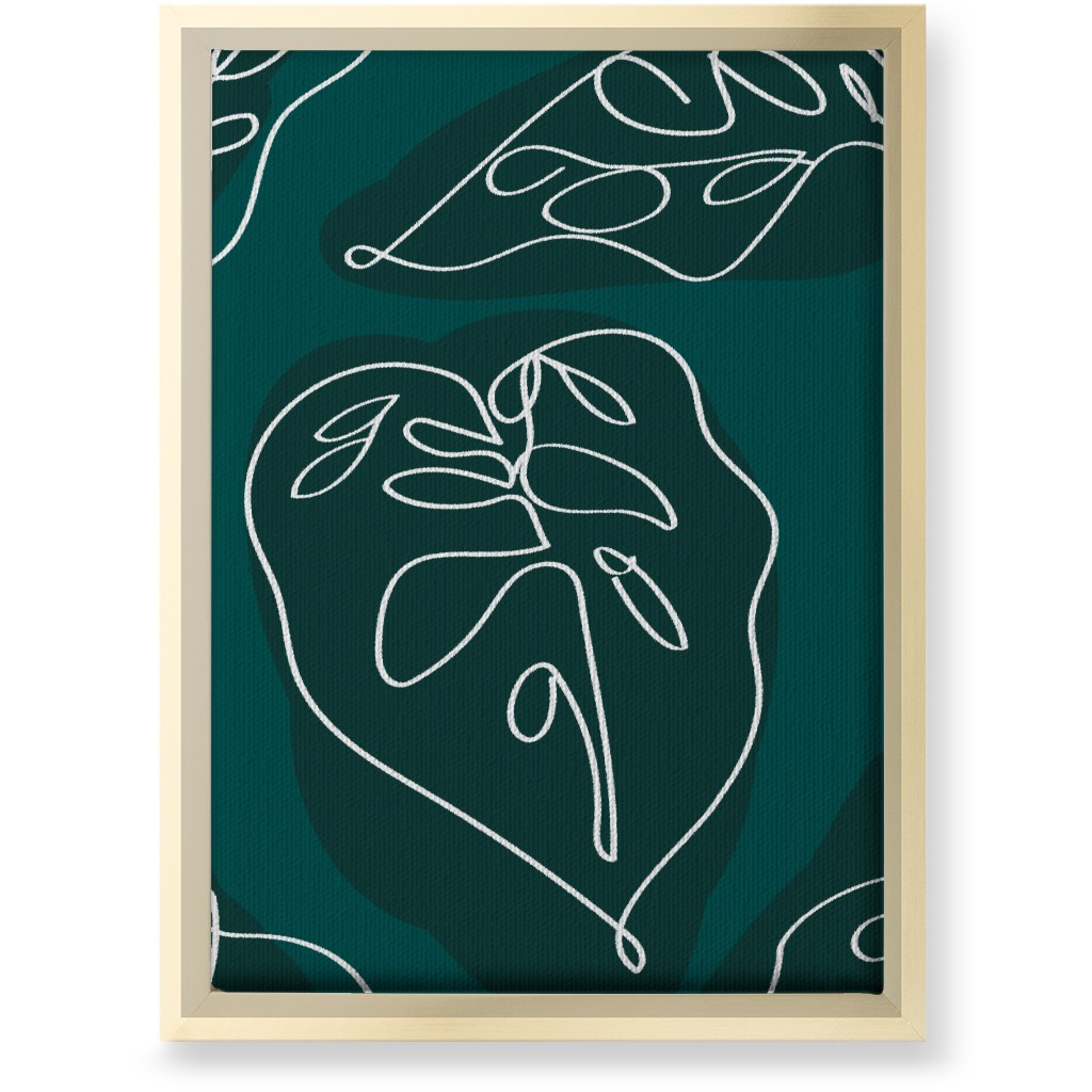 Minimalist Modern Line Art Monstera - Green Wall Art, Gold, Single piece, Canvas, 10x14, Green, Classic Green