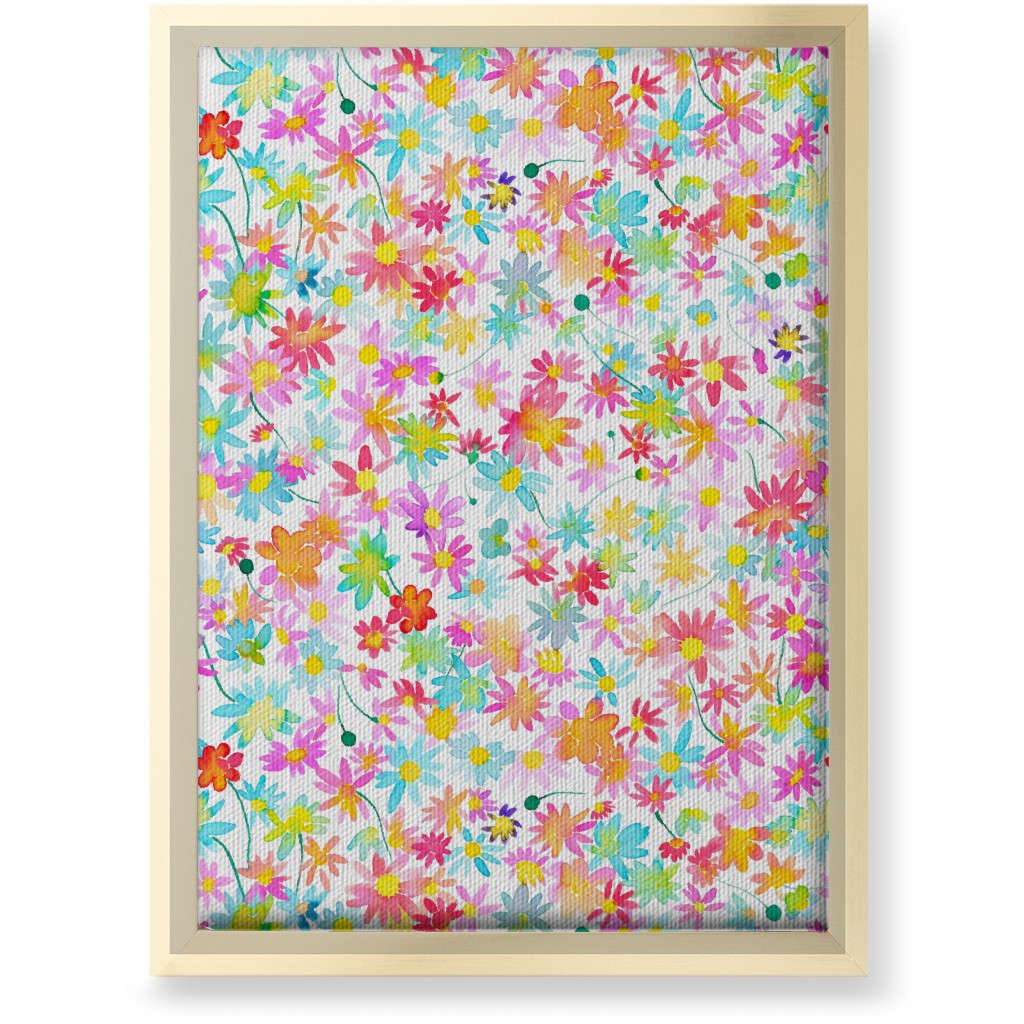 Spring Watercolor Daisies - Multi Wall Art, Gold, Single piece, Canvas, 10x14, Multicolor
