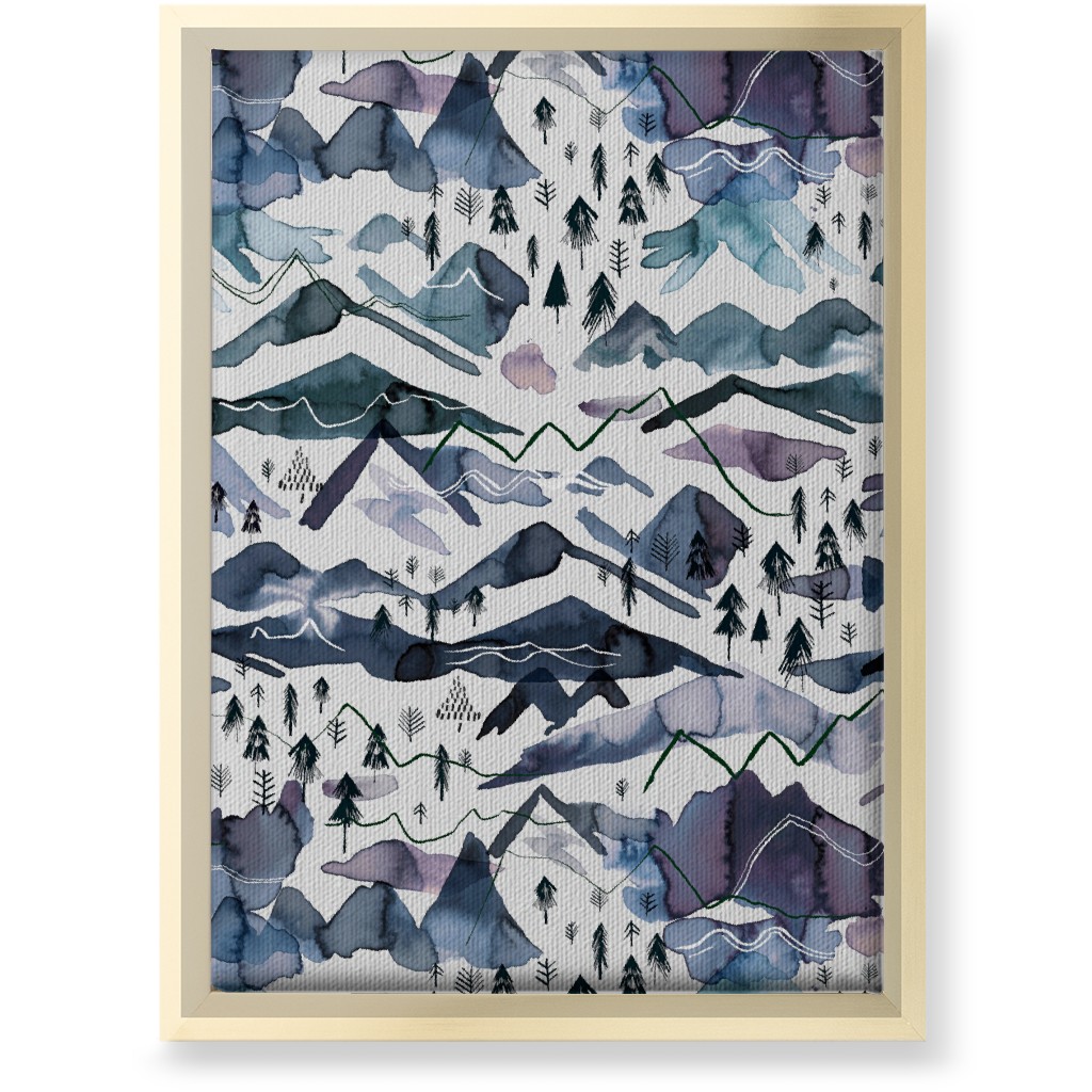 Watercolor Mountains - Blue on White Wall Art, Gold, Single piece, Canvas, 10x14, Blue, True Blue
