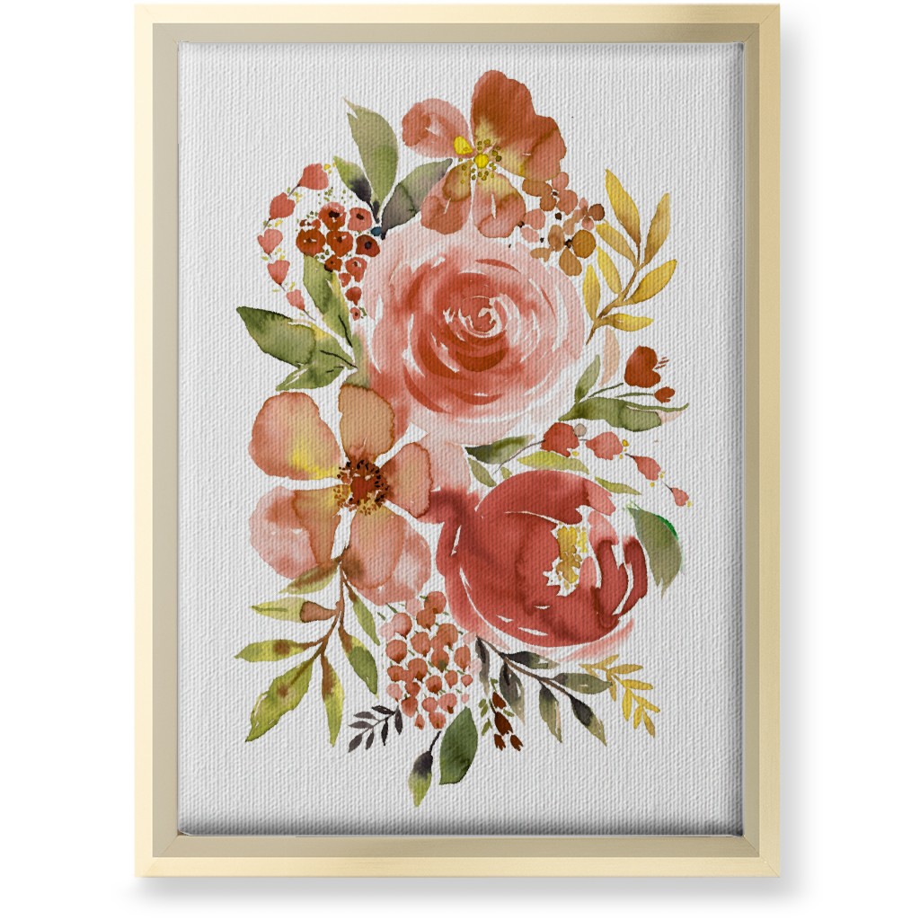 Summery Bouquet Wall Art, Gold, Single piece, Canvas, 10x14, Pink, Russet