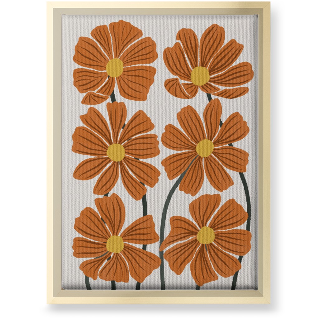 Botanical Cosmos Flowers Wall Art, Gold, Single piece, Canvas, 10x14, Orange, Nutmeg
