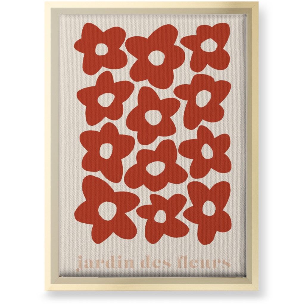 Botanical Graphic Retro Flower Garden Wall Art, Gold, Single piece, Canvas, 10x14, Red
