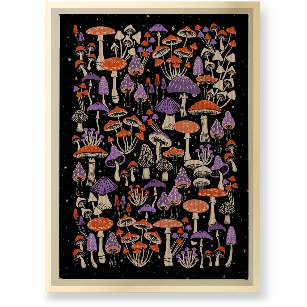 Mushrooms and Stars Wall Art, Gold, Single piece, Canvas, 10x14, Purple, Tulip