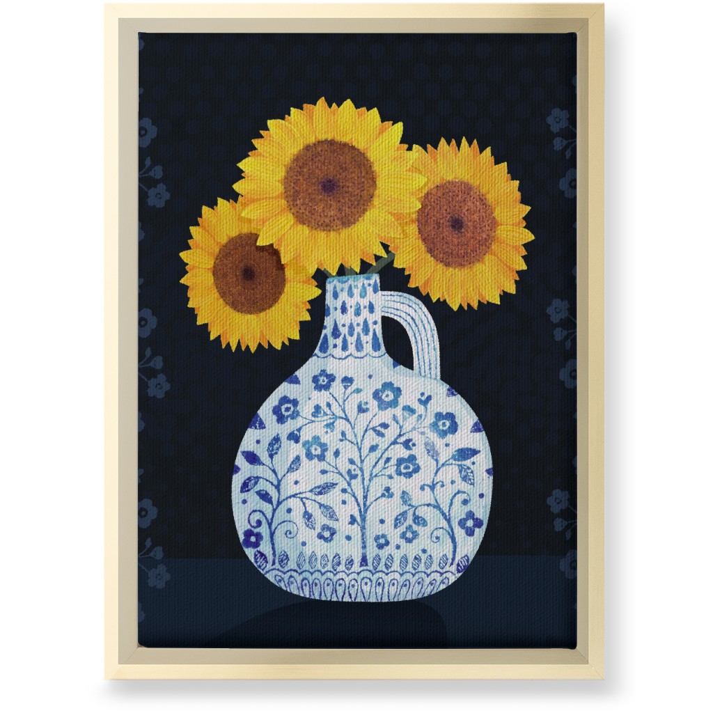 Vase of Sunflowers - Yellow on Black Wall Art, Gold, Single piece, Canvas, 10x14, Multicolor