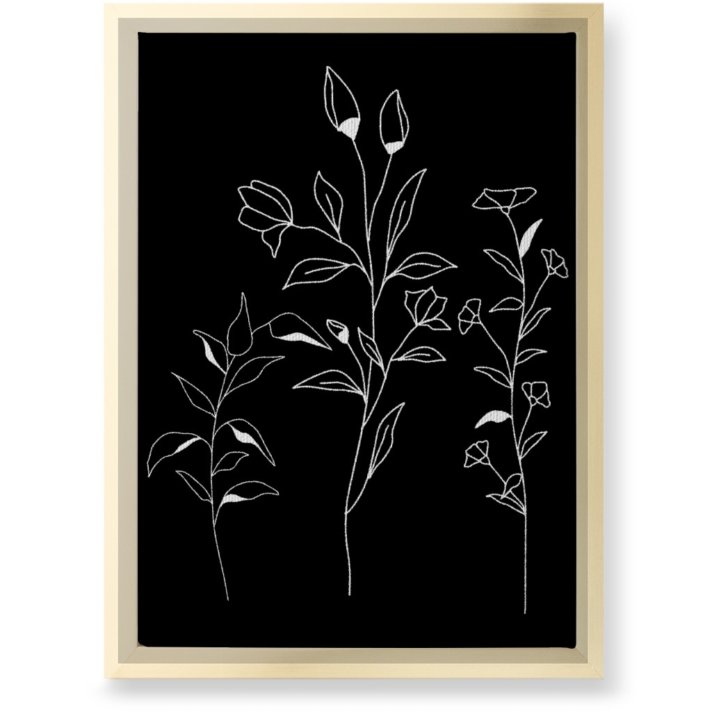 Wildflower Botanical - Black and White Wall Art, Gold, Single piece, Canvas, 10x14, Black, Black
