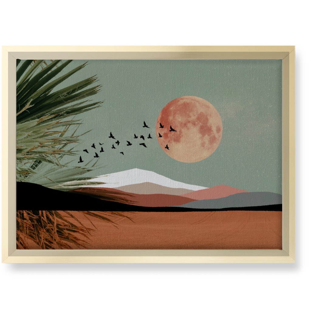 Full Moon Retro Landscape - Multi Wall Art, Gold, Single piece, Canvas, 10x14, Multicolor