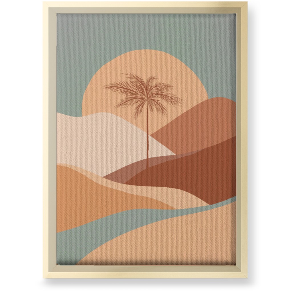 Tropical Boho Palm Sunset - Orange and Blue Wall Art, Gold, Single piece, Canvas, 10x14, Multicolor