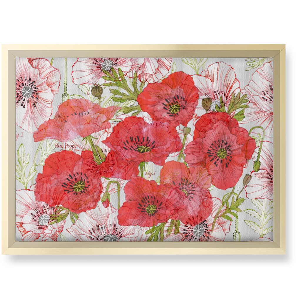Poppy Romance - Red Wall Art, Gold, Single piece, Canvas, 10x14, Red, Red