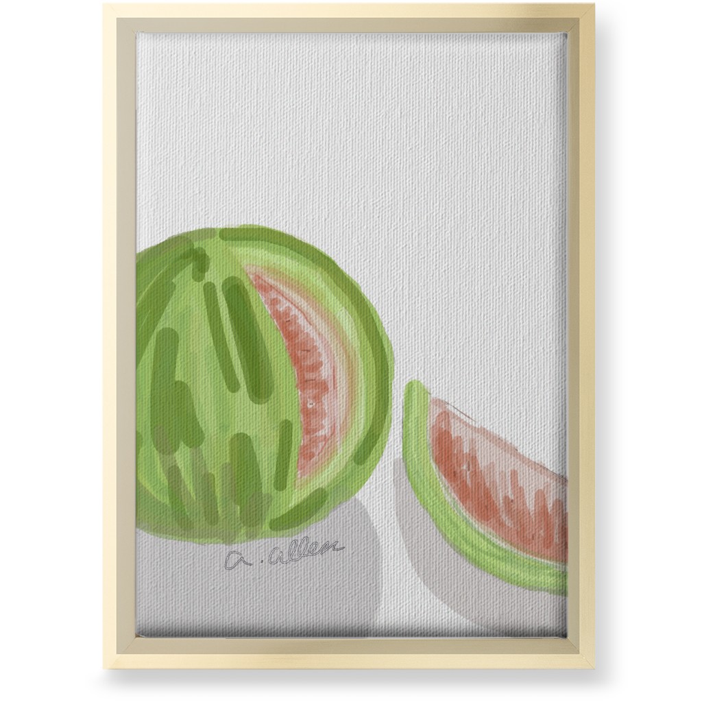 Watermelon - Green and Pink Wall Art, Gold, Single piece, Canvas, 10x14, Multicolor