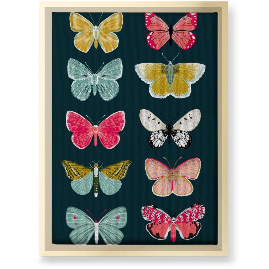 Butterflies Botanic Nature - Multi on Navy Wall Art, Gold, Single piece, Canvas, 10x14, Multicolor