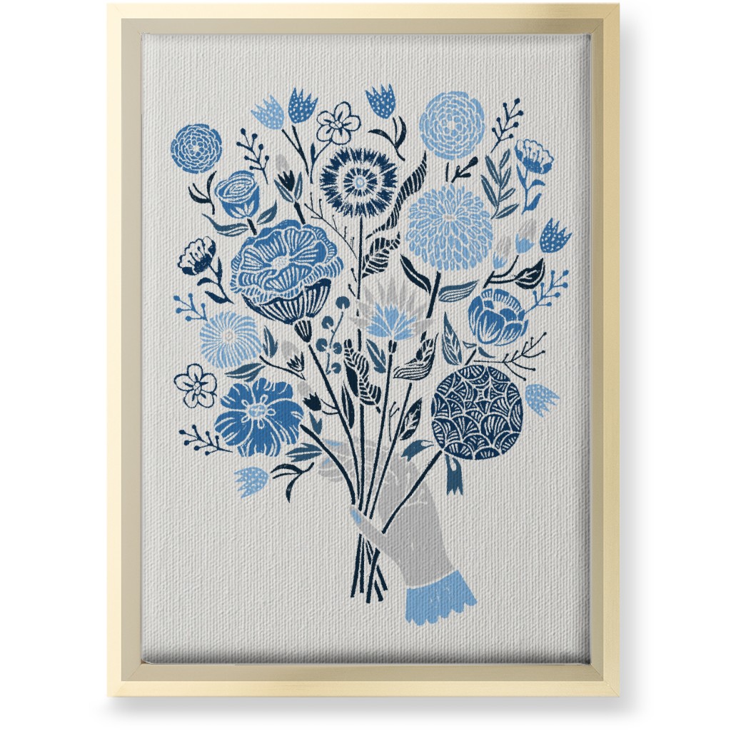 Bouquet in Hand - Blue Wall Art, Gold, Single piece, Canvas, 10x14, Blue, True Blue
