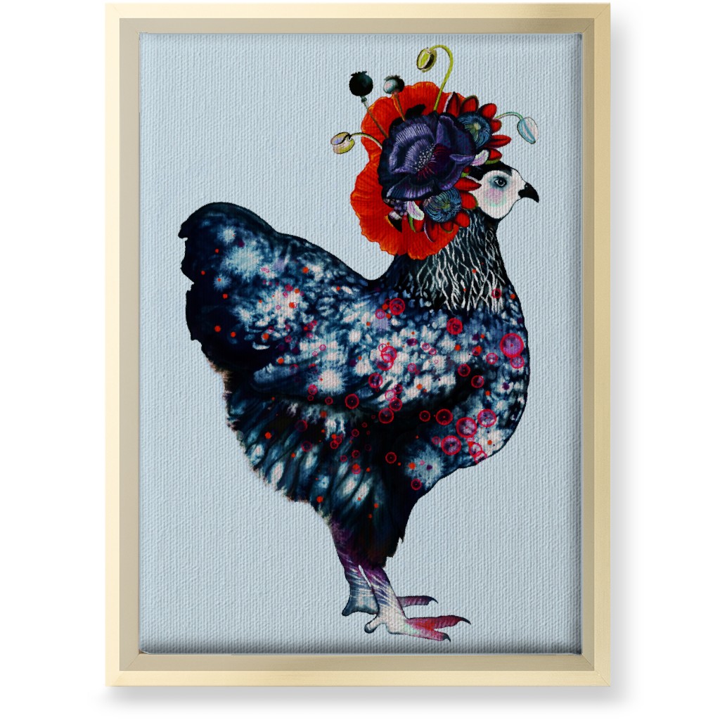 Poppycock - Floral Chicken Wall Art, Gold, Single piece, Canvas, 10x14, Multicolor