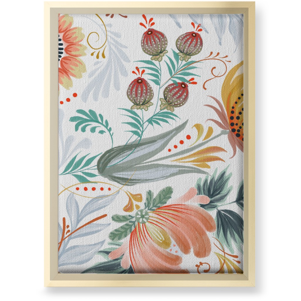 Folksy Floral - Multi on White Wall Art, Gold, Single piece, Canvas, 10x14, Multicolor