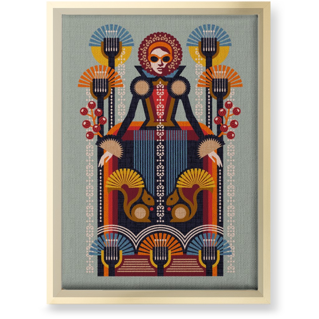 Folk Art Lady - Multi Wall Art, Gold, Single piece, Canvas, 10x14, Multicolor