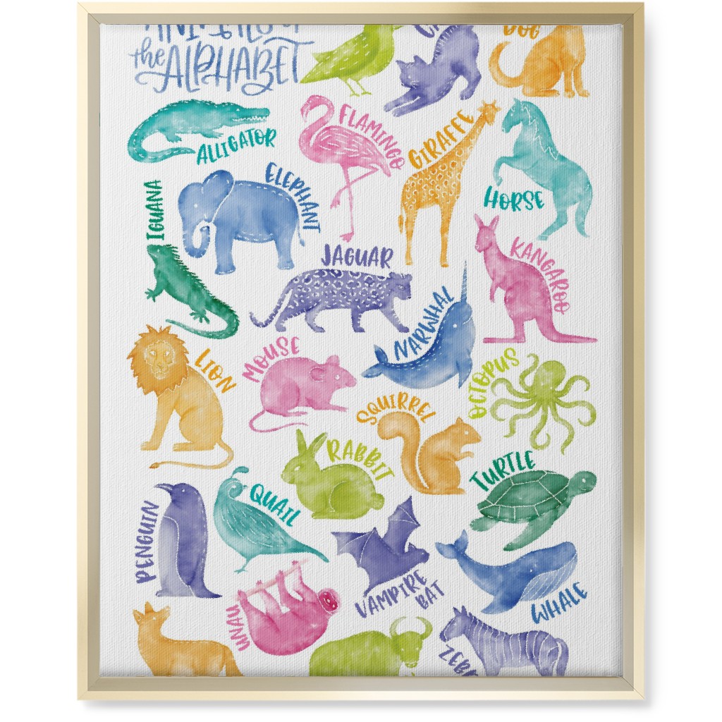 Animal Alphabet Watercolor Zoo Abcs - Multi Wall Art, Gold, Single piece, Canvas, 16x20, Multicolor