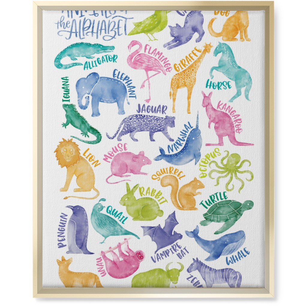 Animal Alphabet Watercolor Zoo Abcs - Multi Wall Art, Gold, Single piece, Canvas, 16x20, Multicolor