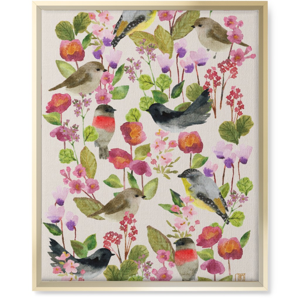 Winter Birds in the Garden Wall Art, Gold, Single piece, Canvas, 16x20, Multicolor, White