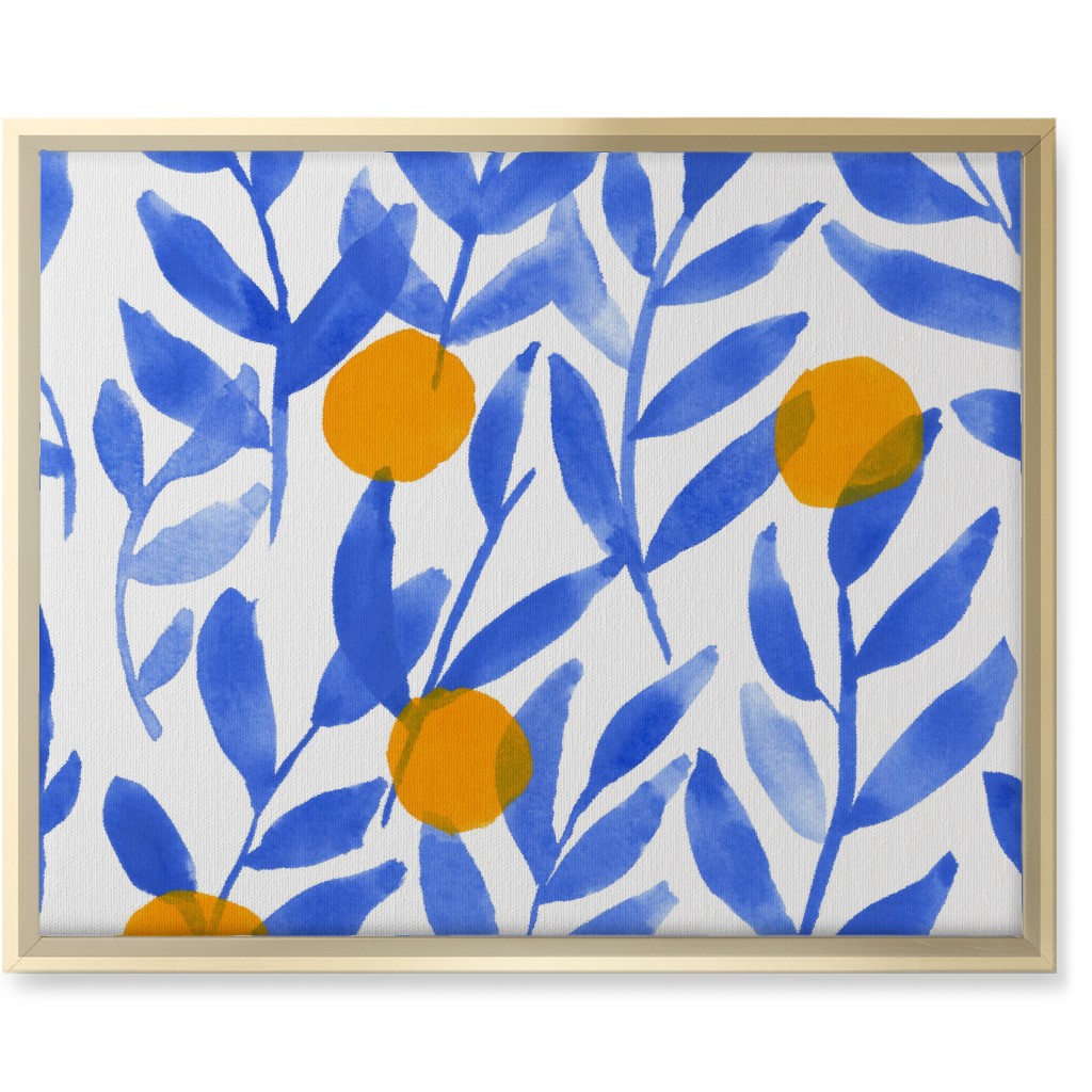 Modern Lemons Block - Blue and Orange Wall Art, Gold, Single piece, Canvas, 16x20, Blue, True Blue