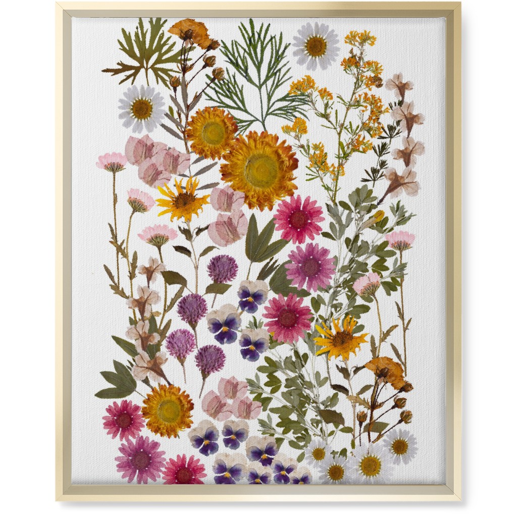 Pressed Flowers on White Wall Art, Gold, Single piece, Canvas, 16x20, Multicolor