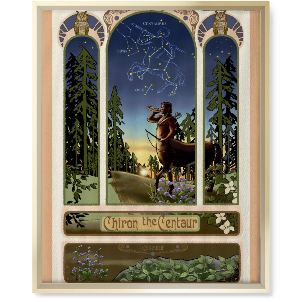 Art Nouveau Centaur Wall Art, Gold, Single piece, Canvas, 16x20, Blue