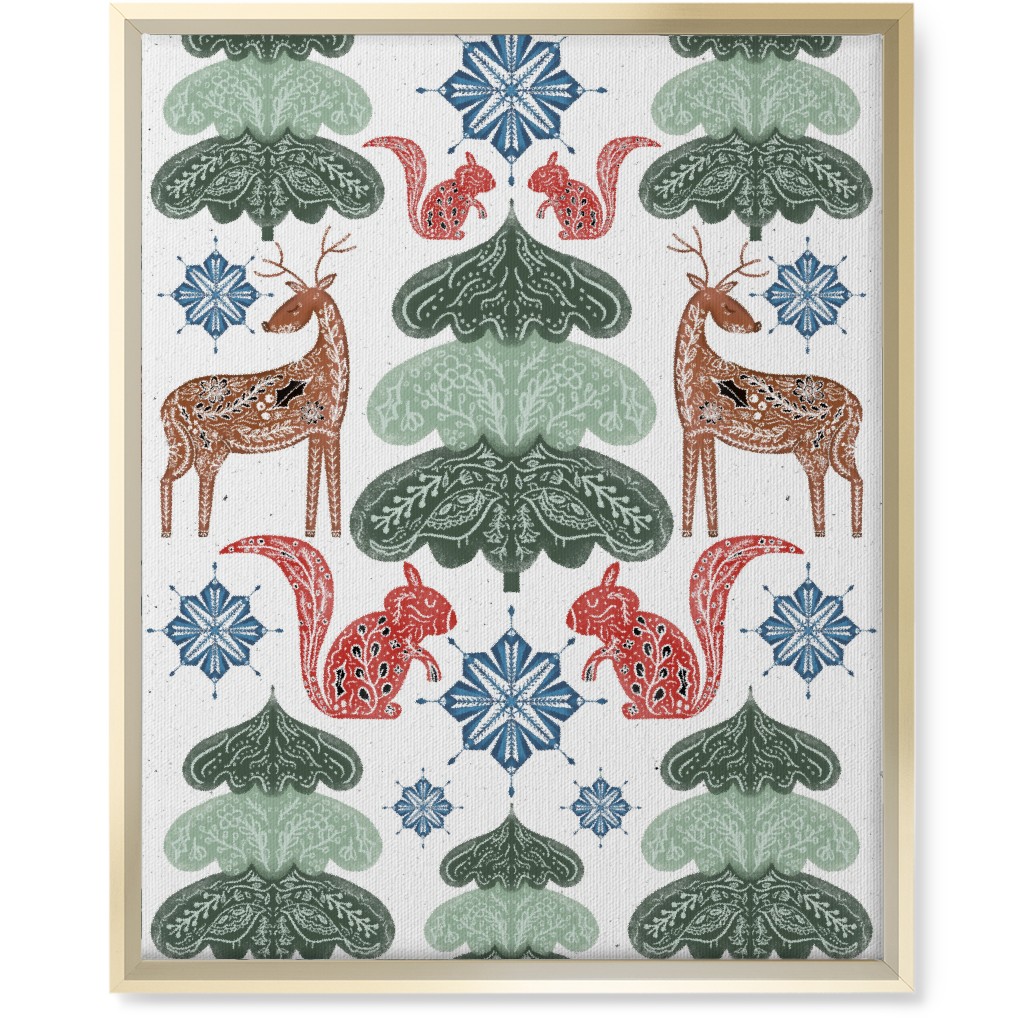 Scandi Woodland Forest & Animals - Green Wall Art, Gold, Single piece, Canvas, 16x20, Green, Classic Green