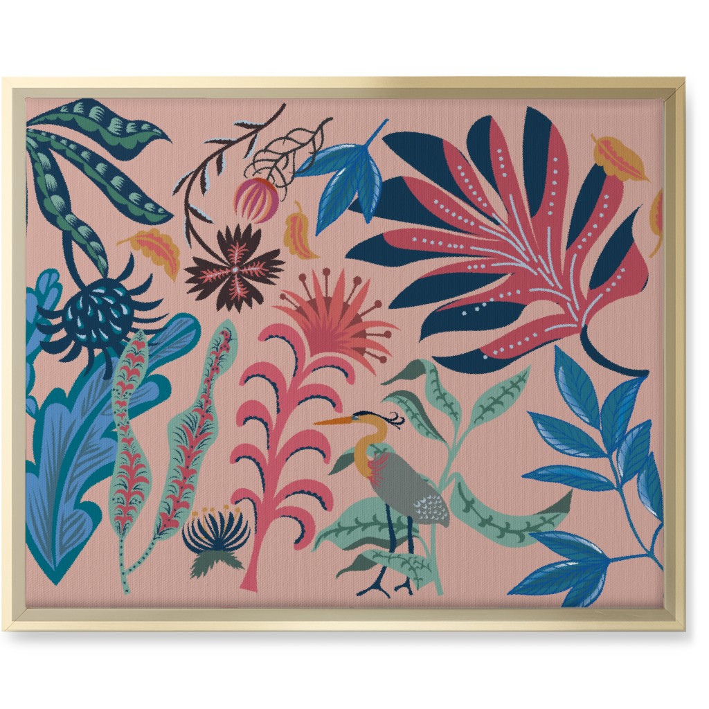 Bold Heron - Multi on Pink Wall Art, Gold, Single piece, Canvas, 16x20, Pink, Bright Pink