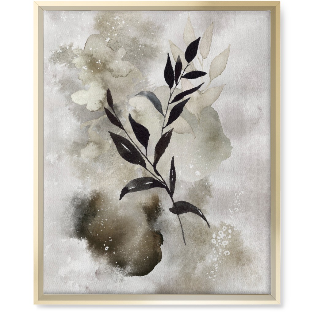 Watercolor Abstract Botanical Wall Art, Gold, Single piece, Canvas, 16x20, Gray, Ash