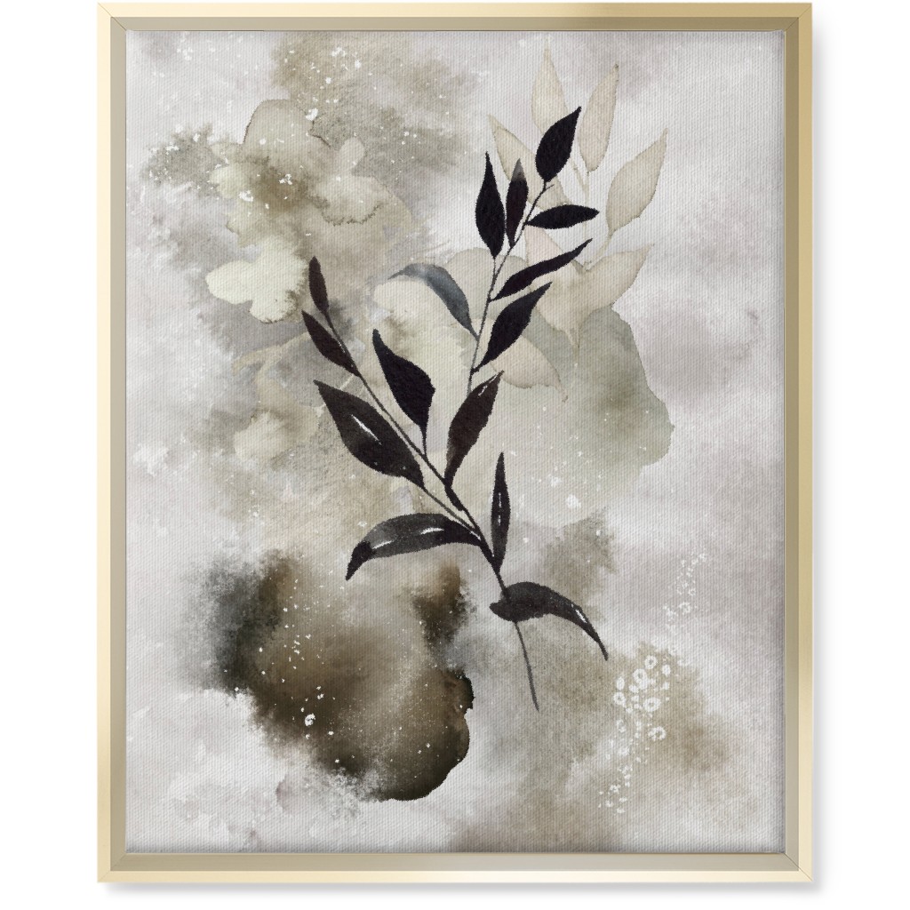 Watercolor Abstract Botanical Wall Art, Gold, Single piece, Canvas, 16x20, Gray