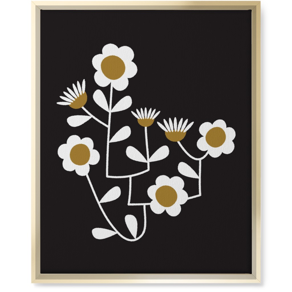 Mod Hanging Floral Wall Art, Gold, Single piece, Canvas, 16x20, Black