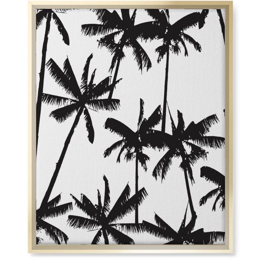 Aloha Palm Tree Silhouette - Black and White Wall Art, Gold, Single piece, Canvas, 16x20, Black, Black