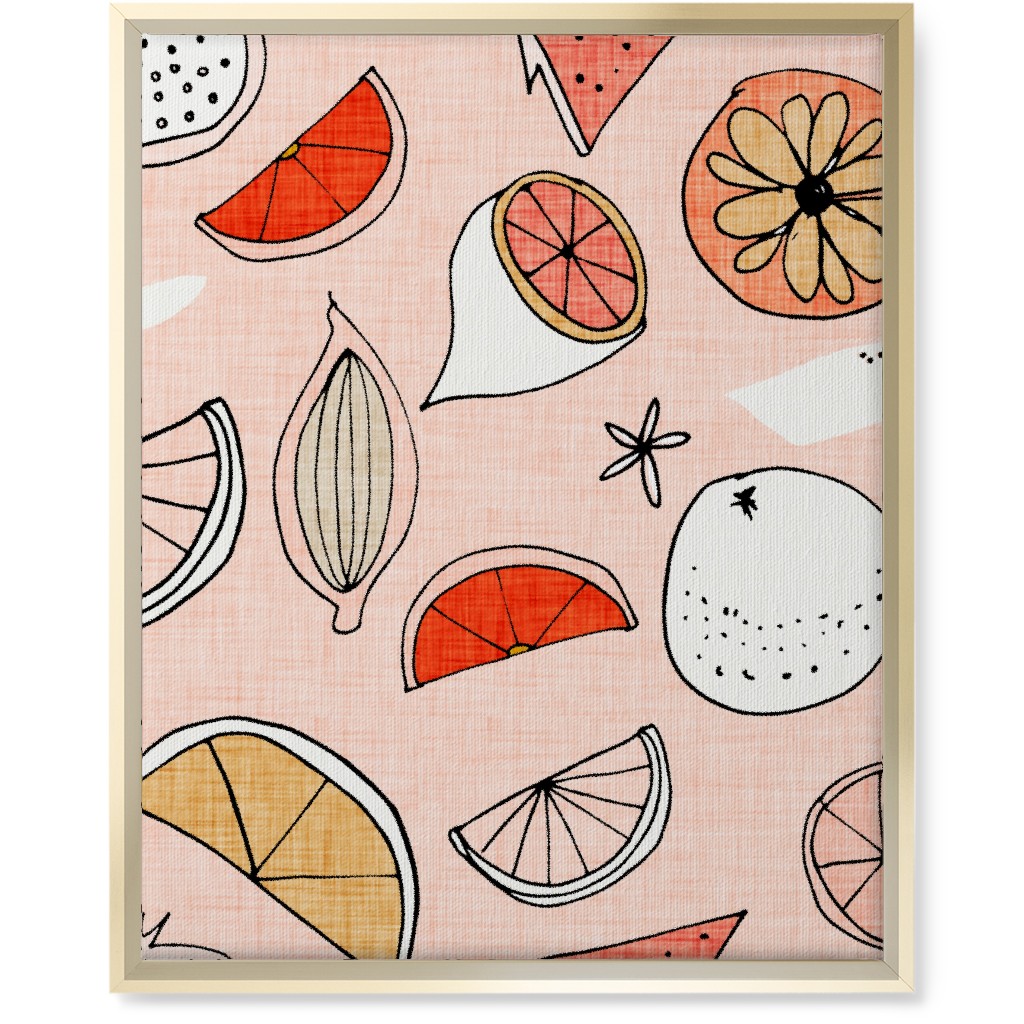 Pop Mod Fruits - Pink Wall Art, Gold, Single piece, Canvas, 16x20, Pink