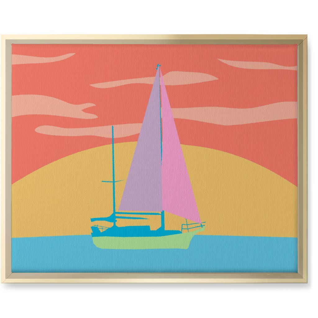 Minimalist Sunset Sail - Bold Wall Art, Gold, Single piece, Canvas, 16x20, Multicolor
