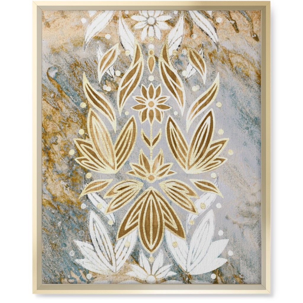Floral Art Deco Marble Wall Art, Gold, Single piece, Canvas, 16x20, Yellow, Pebble