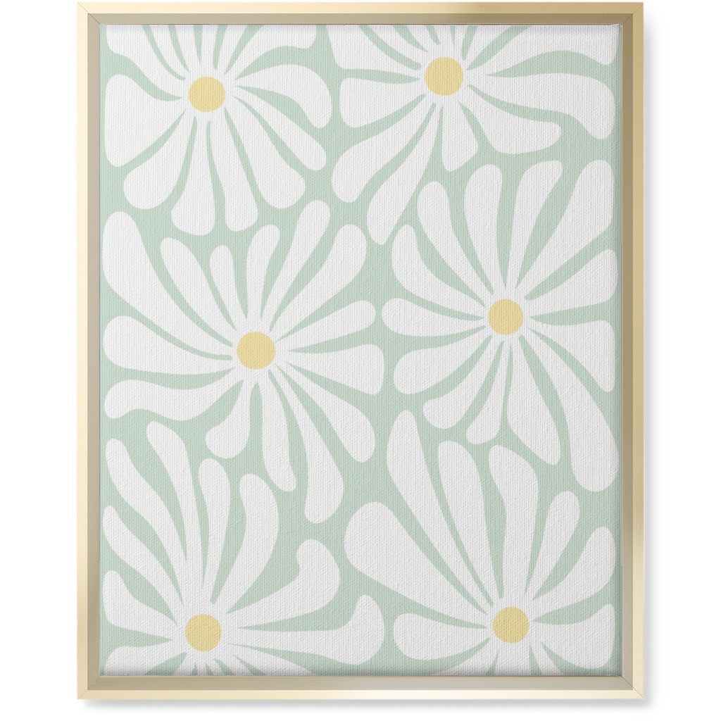 Retro Daisies Wall Art, Gold, Single piece, Canvas, 16x20, Green, Aloe