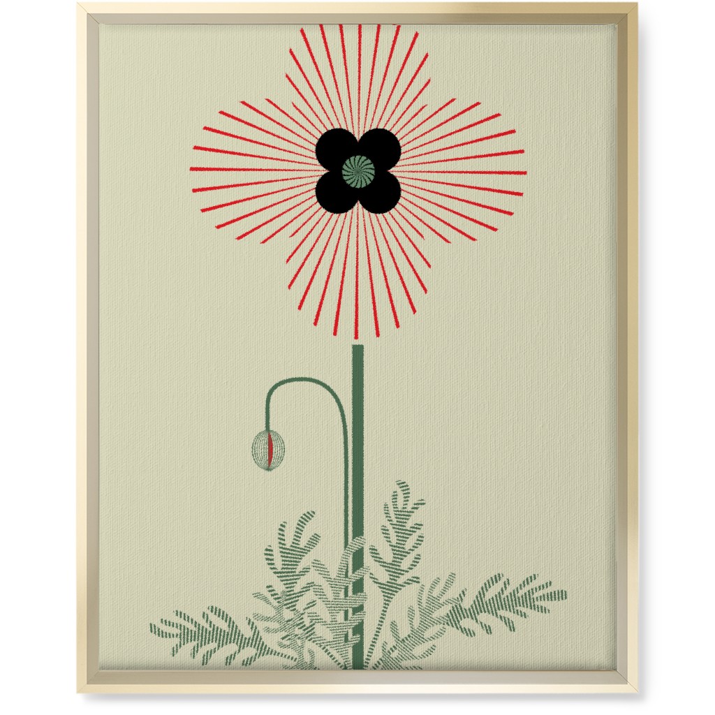 Abstract Poppy Flower - Red on Beige Wall Art, Gold, Single piece, Canvas, 16x20, Red