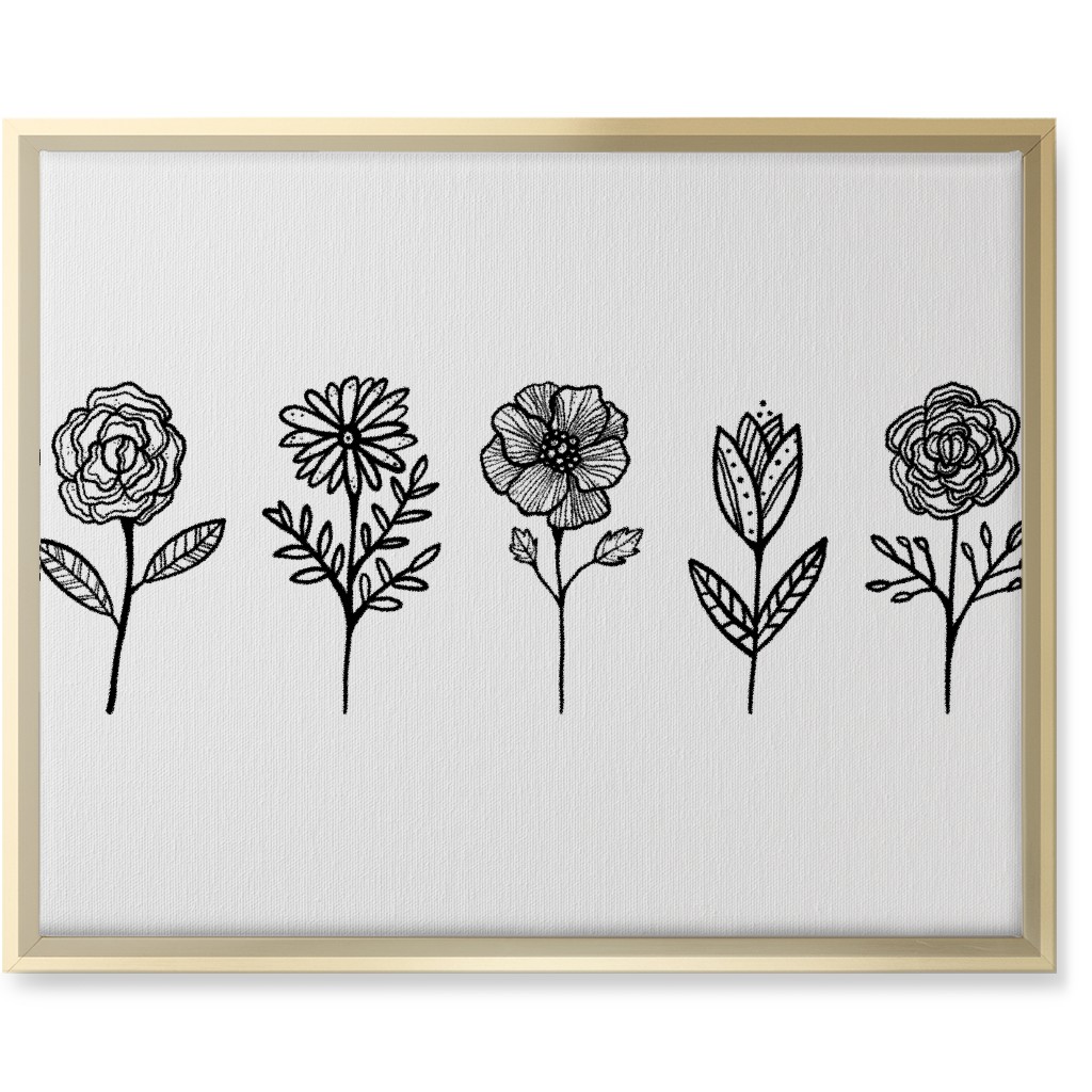 Floral Studies - Black and White Wall Art, Gold, Single piece, Canvas, 16x20, White, White