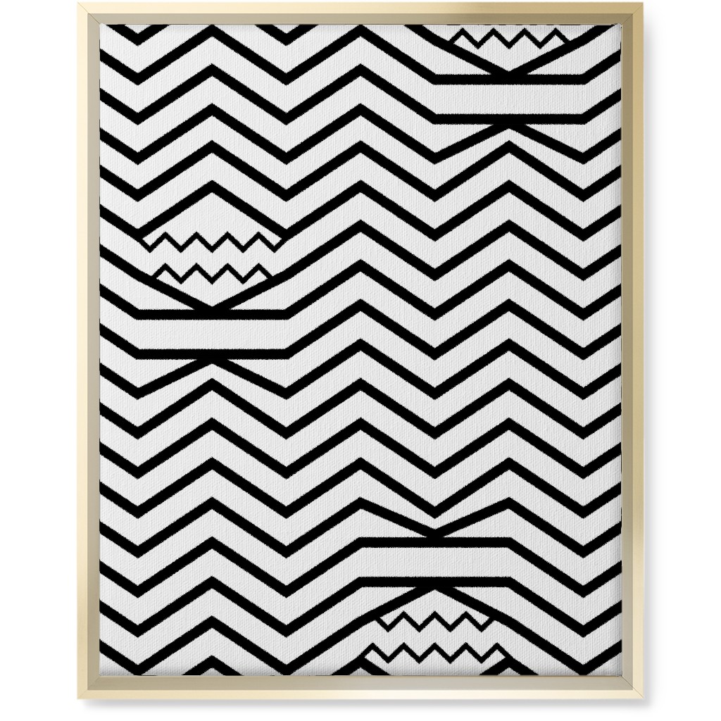 Wavy Lines - Black and White Wall Art, Gold, Single piece, Canvas, 16x20, Black, Black