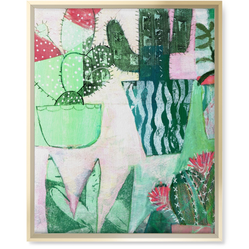 Cactus Collage - Green Wall Art, Gold, Single piece, Canvas, 16x20, Green