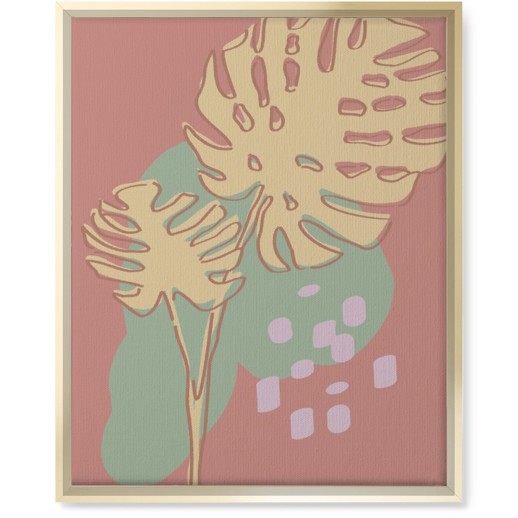 Modern Monstera Leaf - Pink Wall Art, Gold, Single piece, Canvas, 16x20, Brown